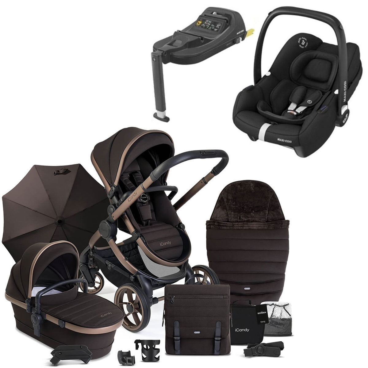 iCandy Peach 7 Travel System Bundle with Maxi-Cosi Cabriofix iSize Car Seat & Base - Pecan