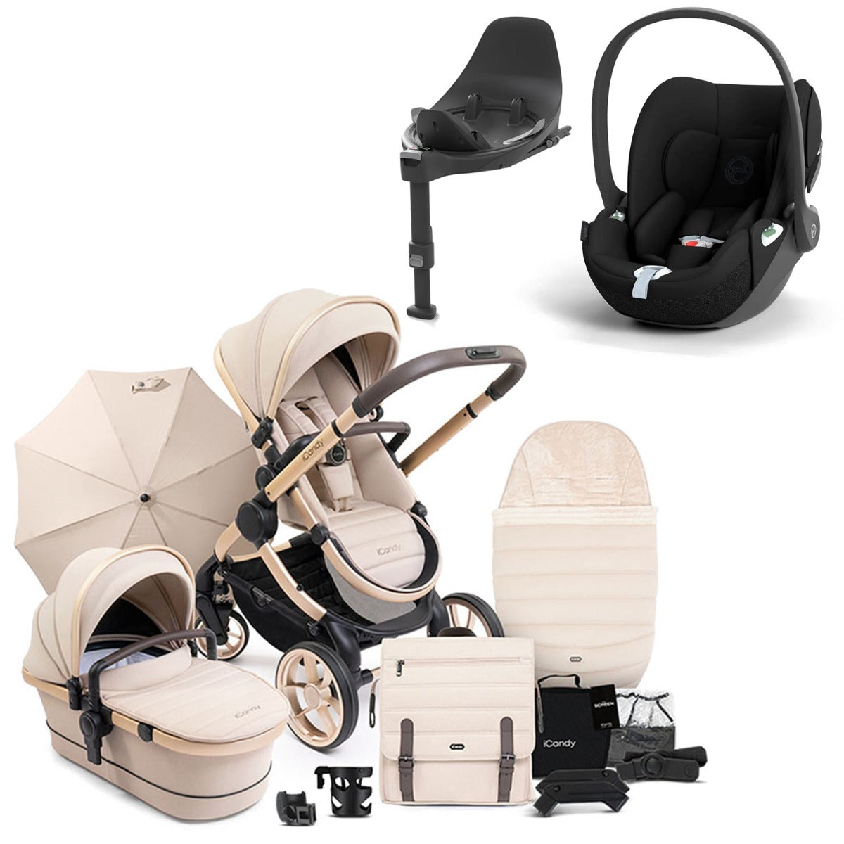iCandy Peach 7 Travel System Bundle with Cybex Cloud T iSize Car Seat & Base - Biscotti