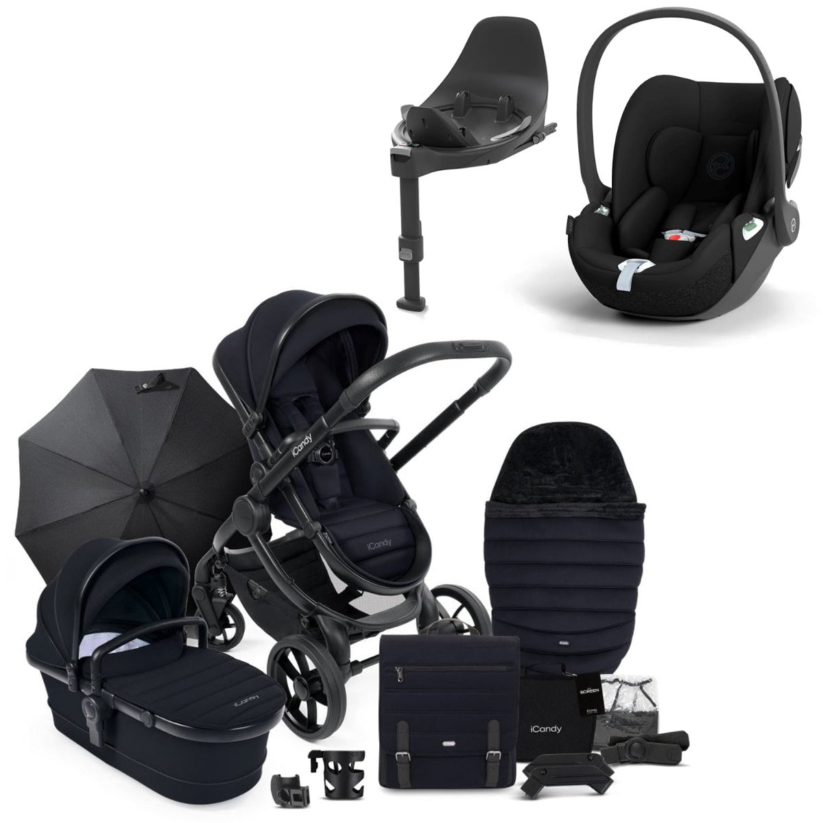 iCandy Peach 7 Travel System Bundle with Cybex Cloud T iSize Car Seat & Base - Black Edition