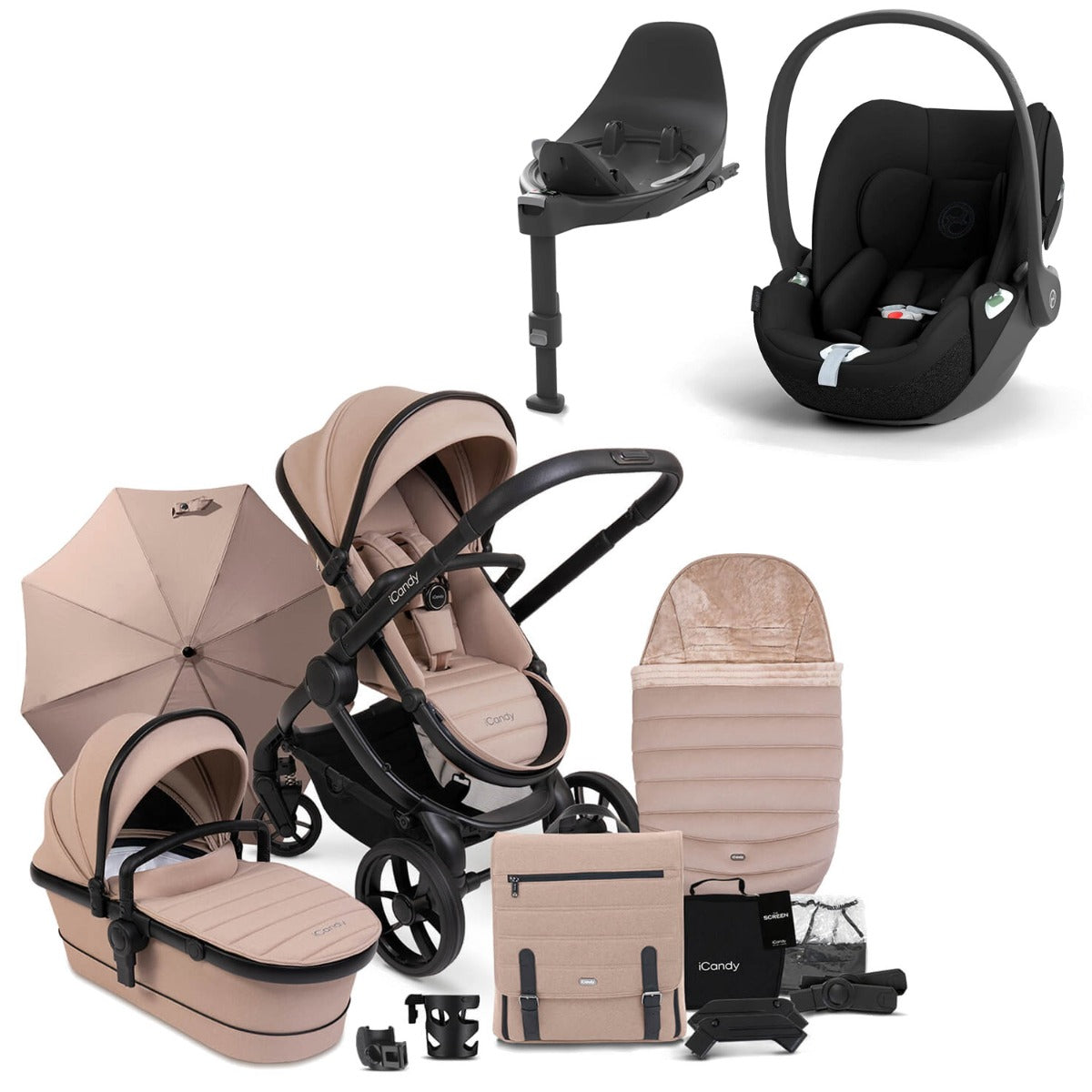 iCandy Peach 7 Travel System Bundle with Cybex Cloud T iSize Car Seat & Base - Cookie