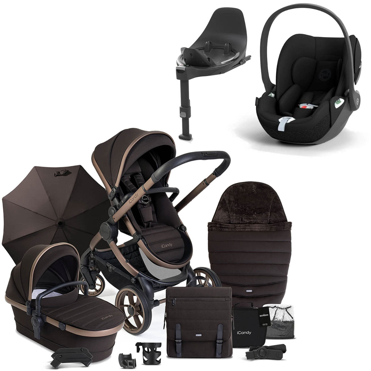 iCandy Peach 7 Travel System Bundle with Cybex Cloud T iSize Car Seat & Base - Pecan
