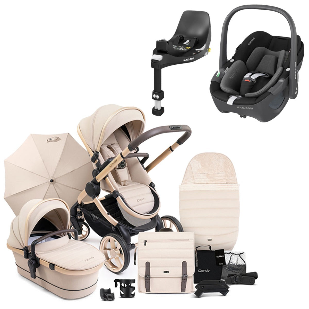 iCandy Peach 7 Travel System Bundle with Maxi-Cosi Pebble 360 iSize Car Seat & Base - Biscotti