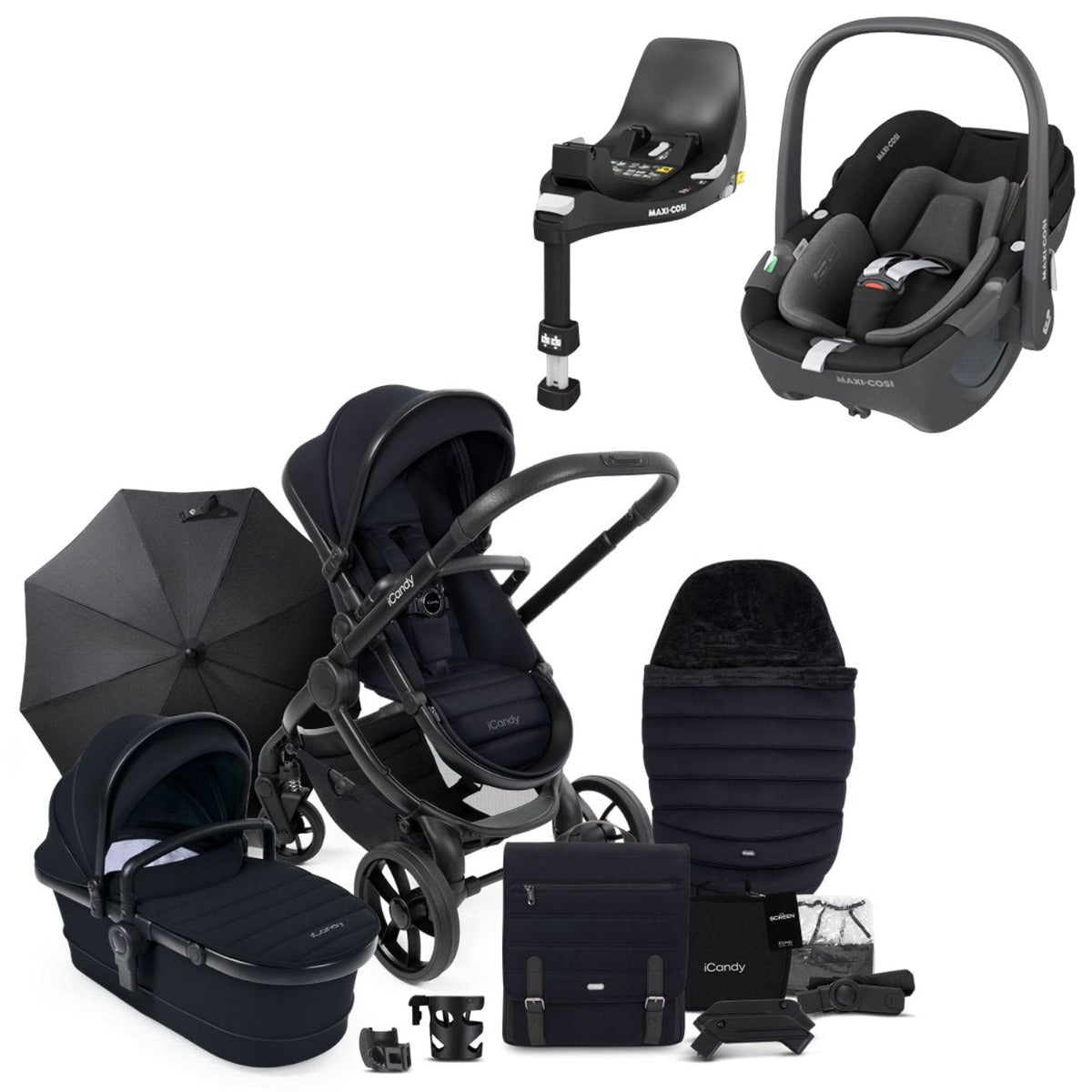 iCandy Peach 7 Travel System Bundle with Maxi-Cosi Pebble 360 iSize Car Seat & Base - Black Edition