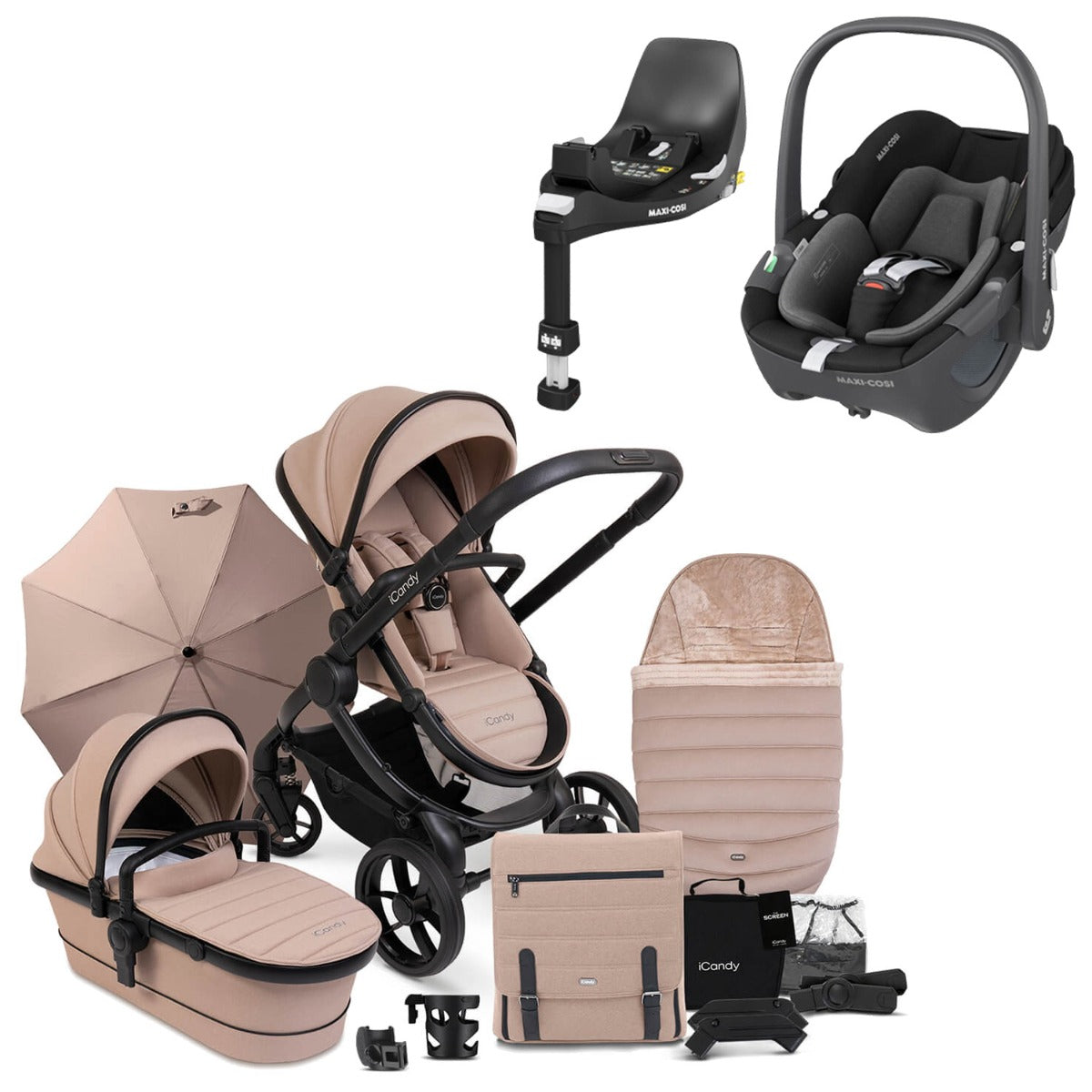 iCandy Peach 7 Travel System Bundle with Maxi-Cosi Pebble 360 iSize Car Seat & Base - Cookie