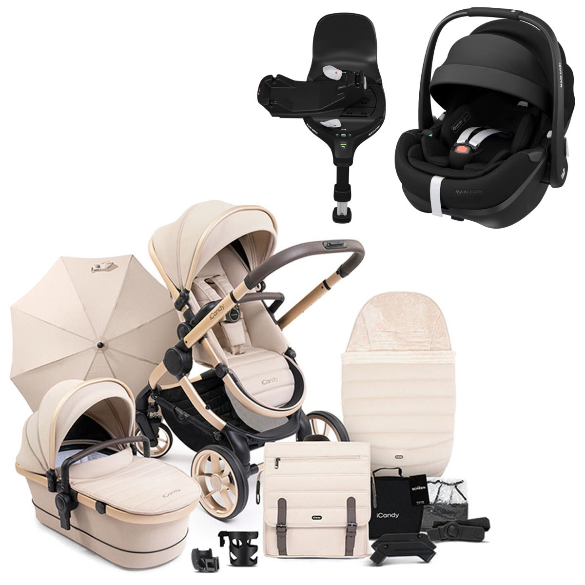 iCandy Peach 7 Travel System Bundle with Maxi-Cosi Pebble 360 Pro2 Car Seat & Base - Biscotti
