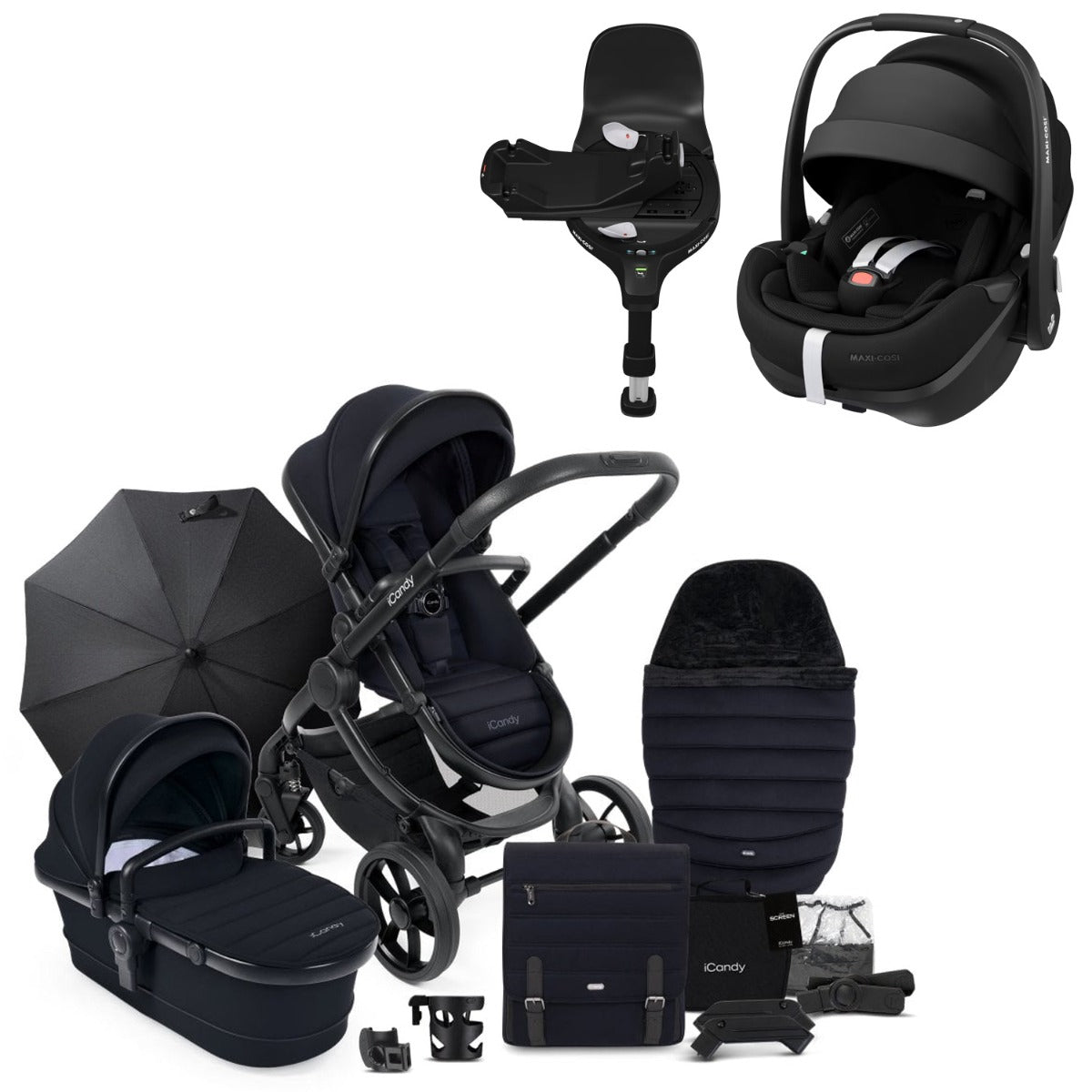 iCandy Peach 7 Travel System Bundle with Maxi-Cosi Pebble 360 Pro2 Car Seat & Base - Black Edition