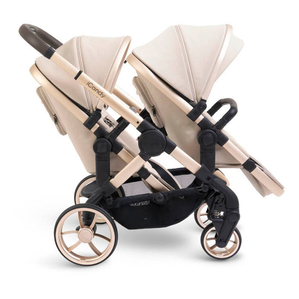 iCandy Peach 7 Double Pushchair Travel System Bundle with Maxi-Cosi Pebble 360 iSize Car Seat & Base - Biscotti