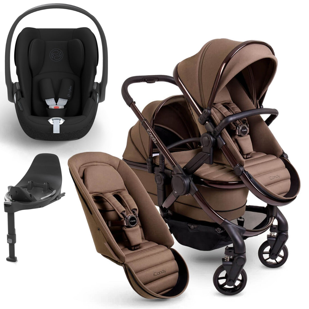 iCandy Peach 7 Double Travel System Bundle with Cybex Cloud T iSize Car Seat & Base - Coco