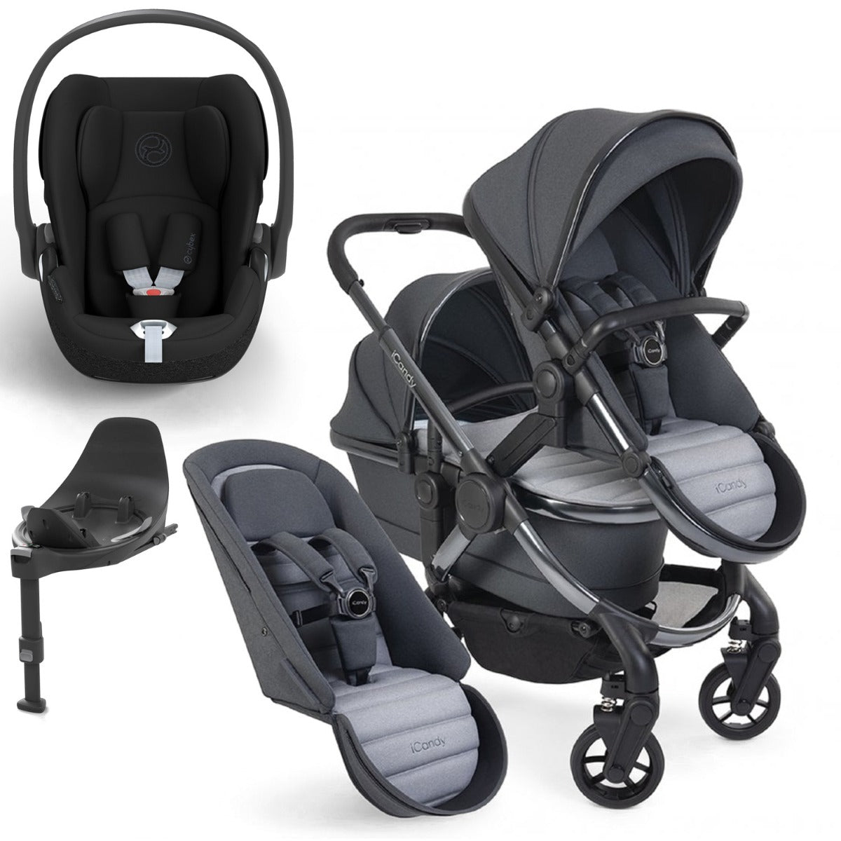 iCandy Peach 7 Double Travel System Bundle with Cybex Cloud T iSize Car Seat & Base - Truffle