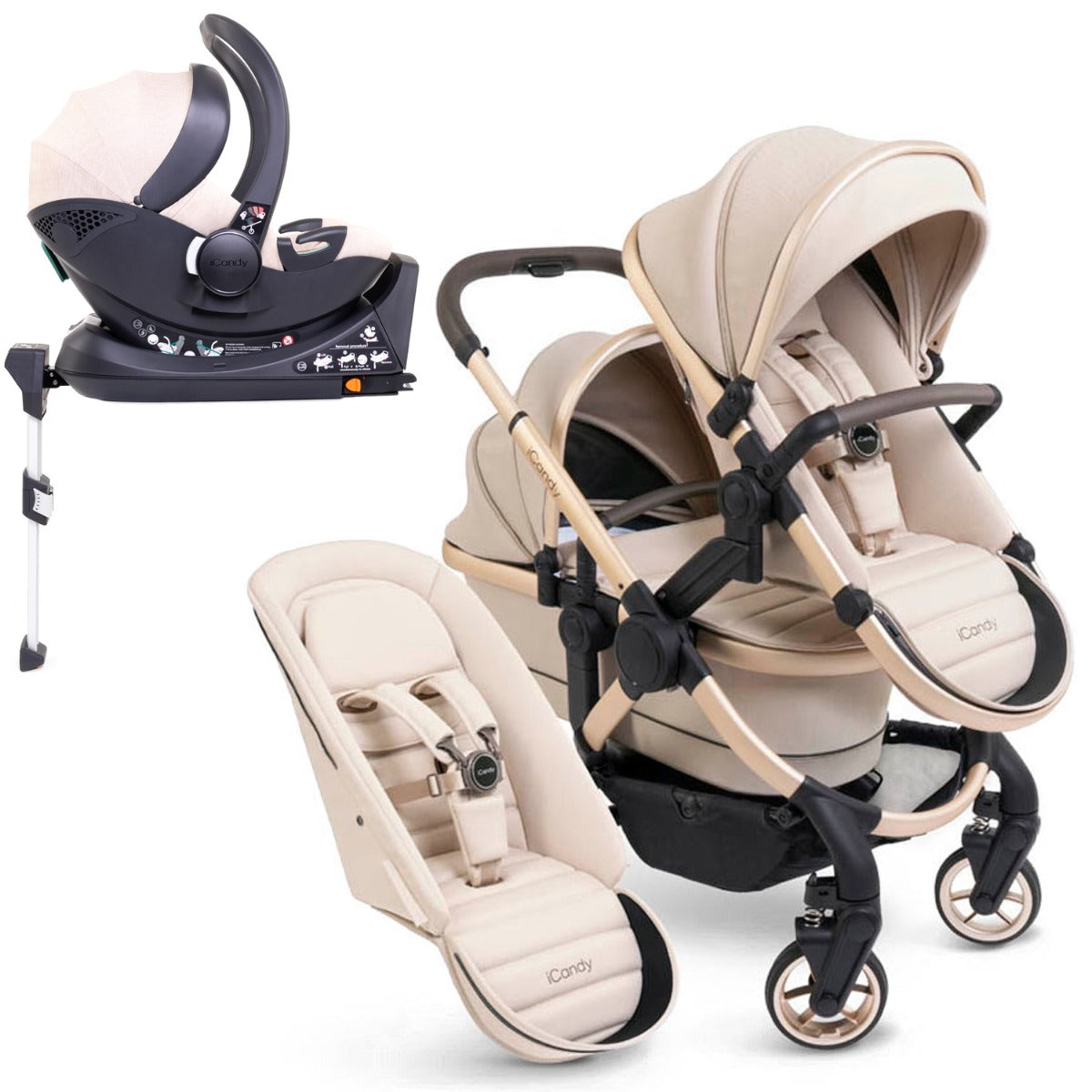 iCandy Peach 7 Double Travel System Bundle with Cocoon iSize Car Seat & Base - Biscotti