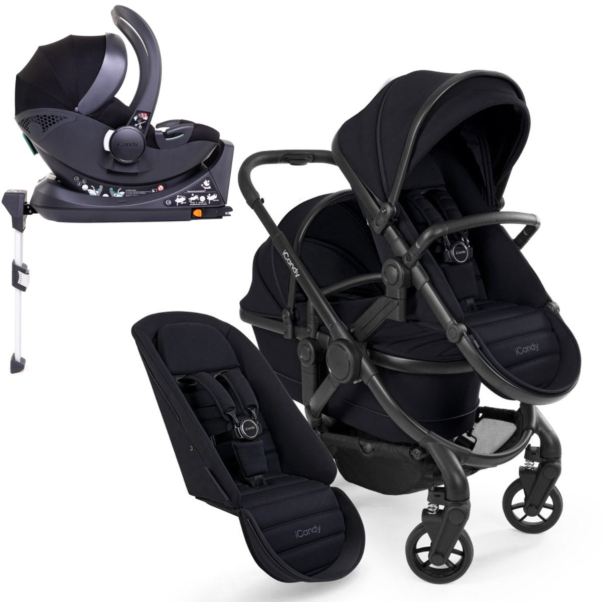 iCandy Peach 7 Double Travel System Bundle with Cocoon iSize Car Seat & Base - Black Edition