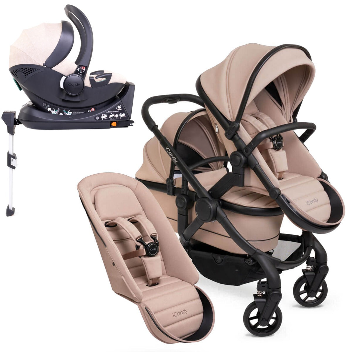 iCandy Peach 7 Double Travel System Bundle with Cocoon iSize Car Seat & Base - Cookie