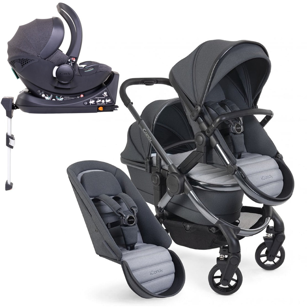 iCandy Peach 7 Double Travel System Bundle with Cocoon iSize Car Seat & Base - Truffle