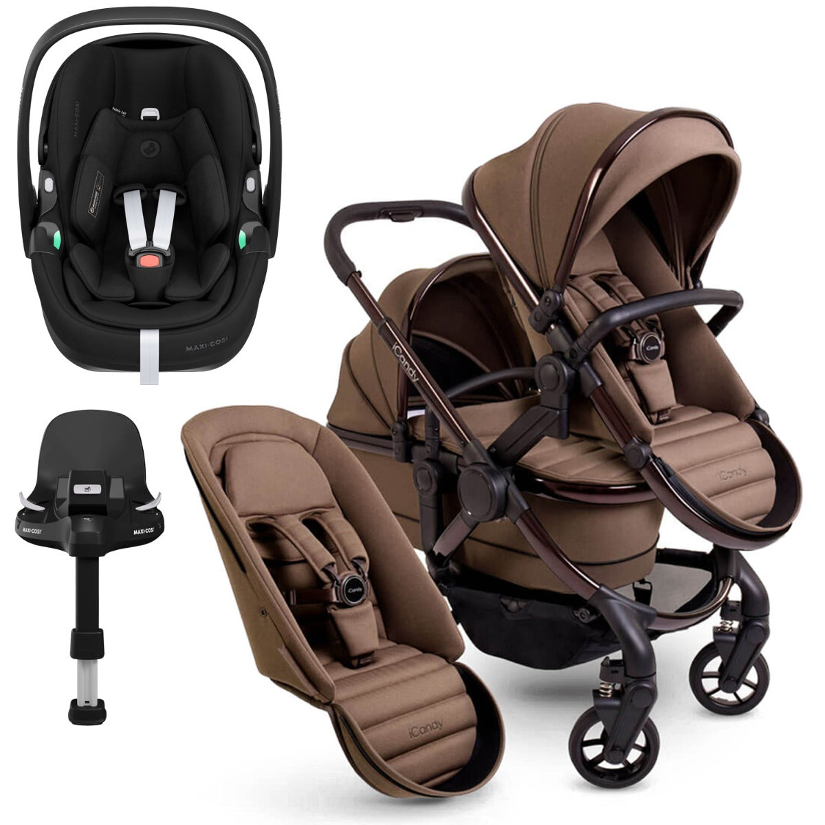 iCandy Peach 7 Double Travel System Bundle with Maxi-Cosi Pebble 360 Pro2 iSize Car Seat & Base - Coco
