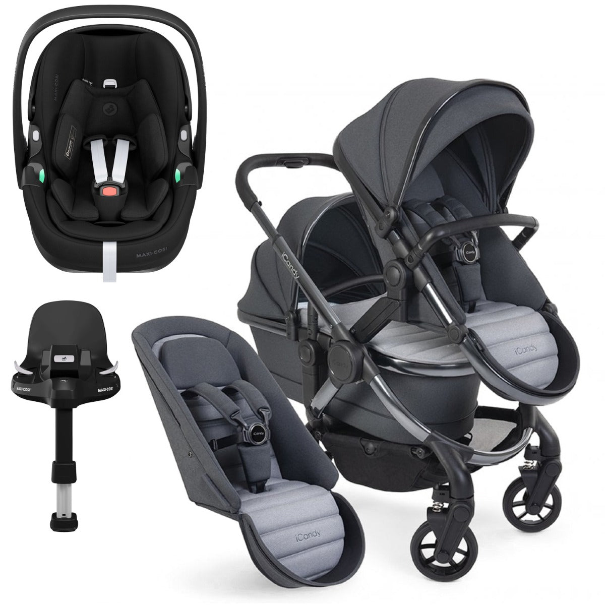 iCandy Peach 7 Double Travel System Bundle with Maxi-Cosi Pebble 360 Pro2 iSize Car Seat & Base - Truffle