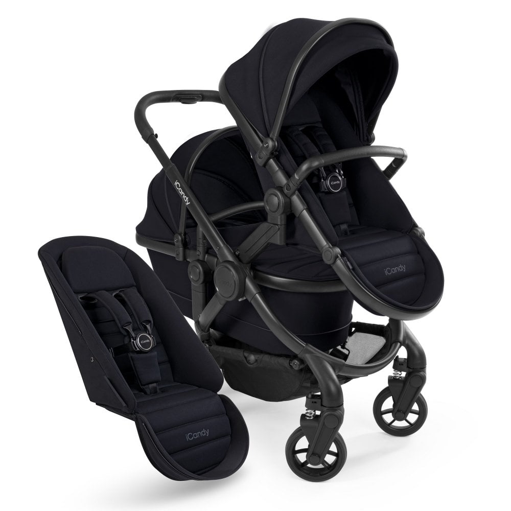 iCandy Peach 7 Double Travel System Bundle with Maxi-Cosi Pebble 360 iSize Car Seat & Base - Black Edition