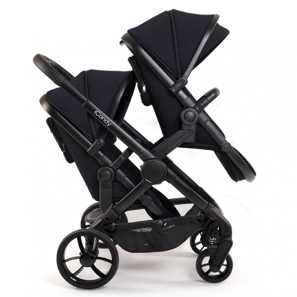 iCandy Peach 7 Twin Pushchair Travel System Bundle with Maxi-Cosi Pebble 360 iSize Car Seat & Base - Black Edition