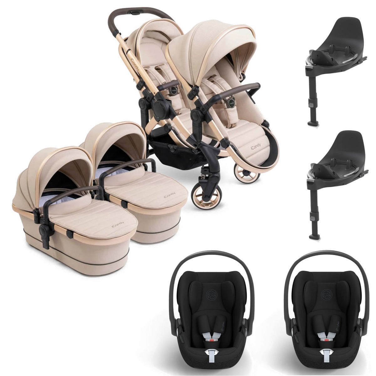iCandy Peach 7 Twin Cybex Cloud T Travel System Bundle - Biscotti