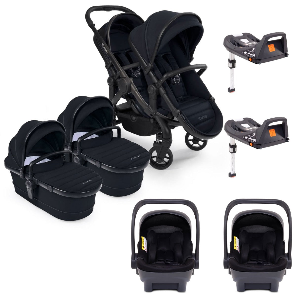 iCandy Peach 7 Twin Pushchair Travel System Bundle with Cocoon iSize Car Seat & Base - Black Edition