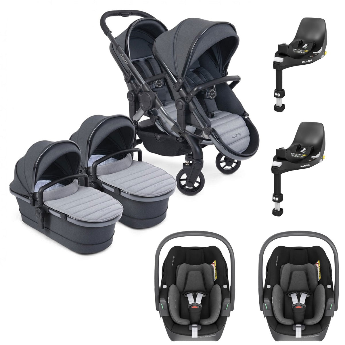 iCandy Peach 7 Twin Pushchair Travel System Bundle with Maxi-Cosi Pebble 360 iSize Car Seat & Base - Truffle