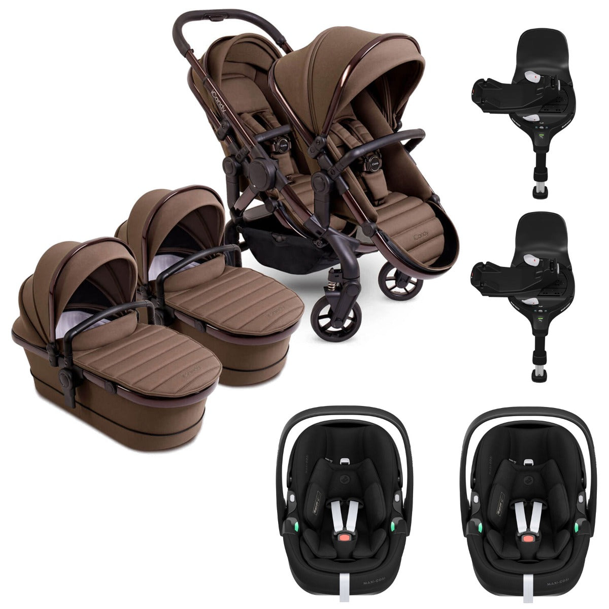 iCandy Peach 7 Twin Pushchair Travel System Bundle with Maxi-Cosi Pebble 360 Pro2 iSize Car Seat & Base - Coco