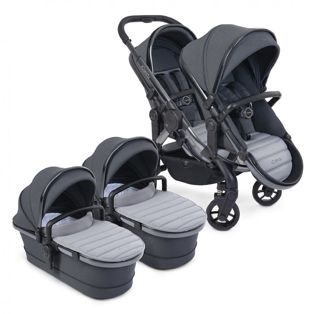iCandy Peach 7 Twin Pushchair Travel System Bundle with Maxi-Cosi Cabriofix iSize Car Seat & Base - Truffle