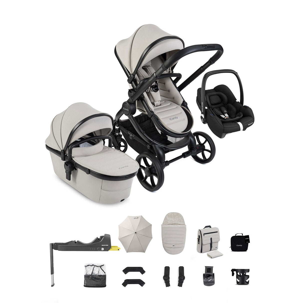 iCandy Peach 8 Maxi-Cosi Cabriofix iSize Car Seat & Base Bundle - Taupe
