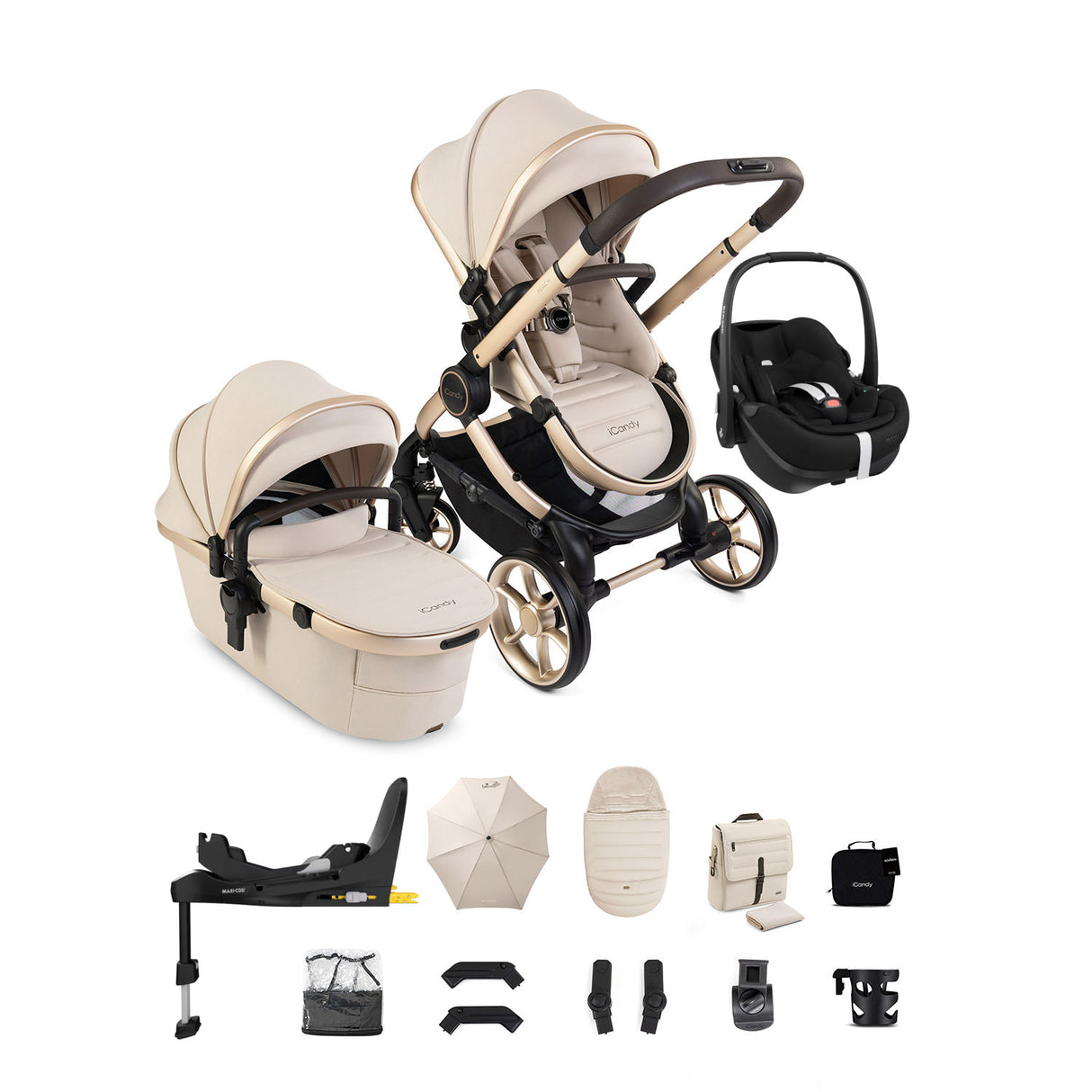 iCandy Peach 8 Editions Maxi-Cosi Pebble 360 Pro 2 Car Seat & Base Bundle - Biscotti