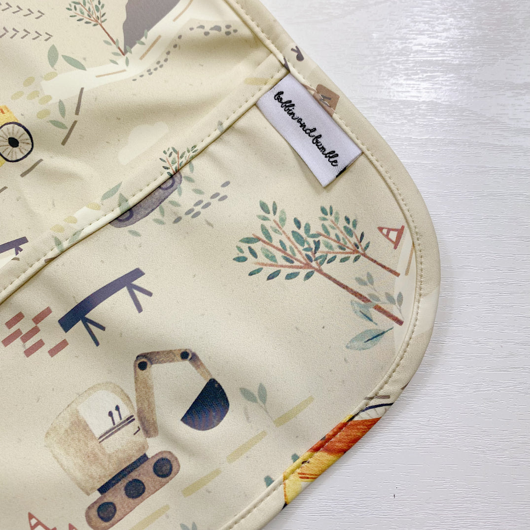 Long Sleeved Baby Bib - Digger Land Print