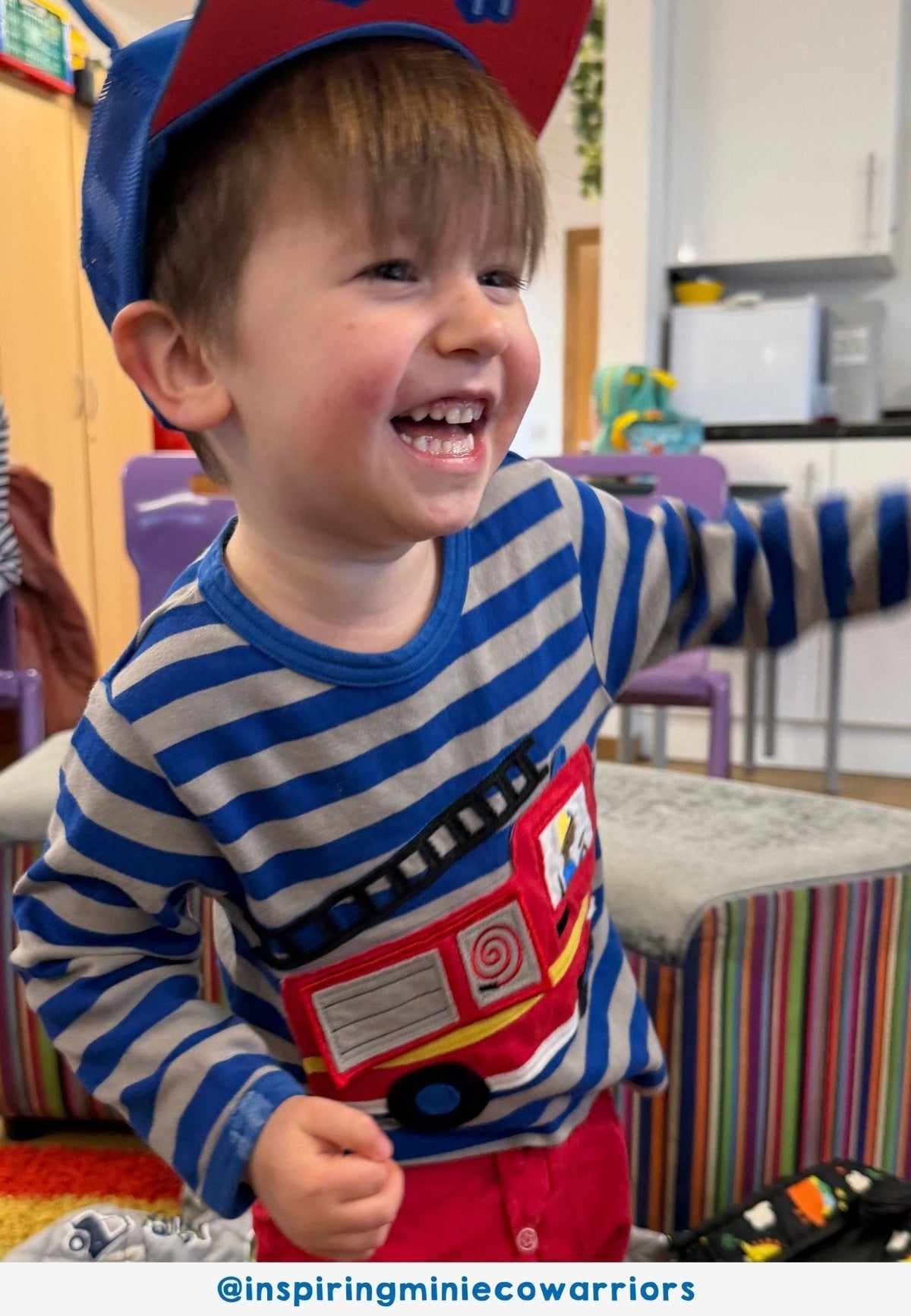 Toby Tiger Organic Blue Fire Engine Applique Long-Sleeved T-Shirt