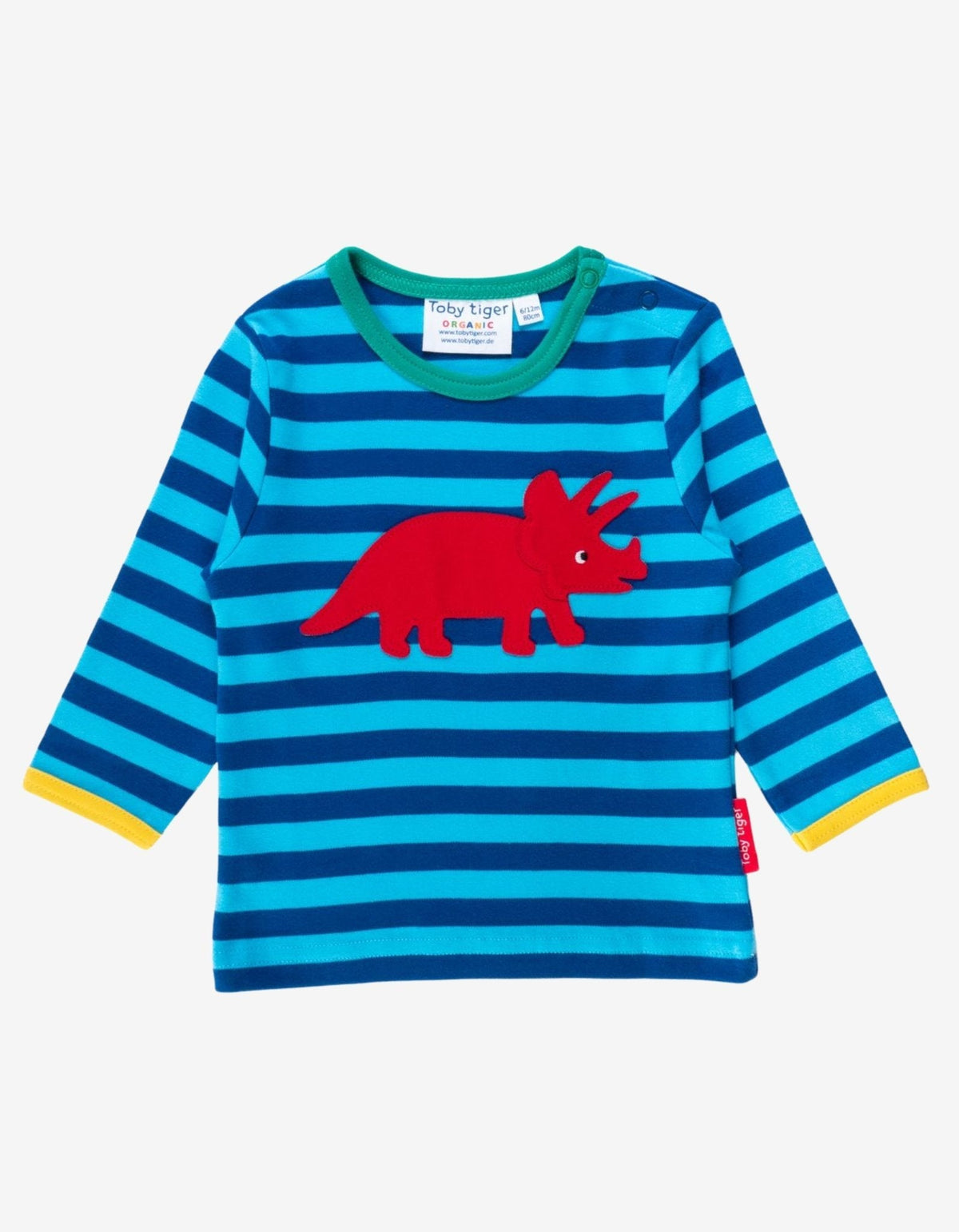 Toby Tiger Organic Triceratops Applique Long-Sleeved T-Shirt