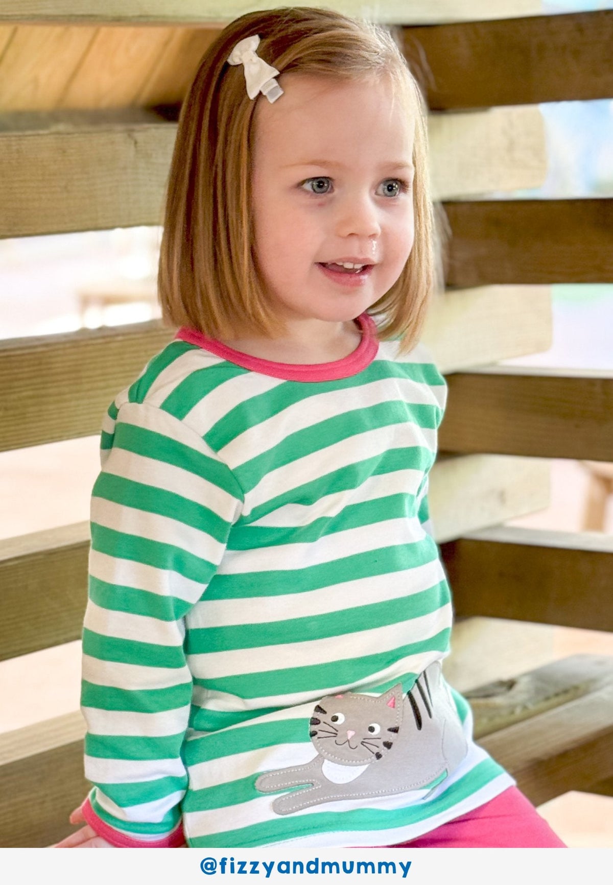 Toby Tiger Organic Green Kitten Applique Long-Sleeved T-Shirt