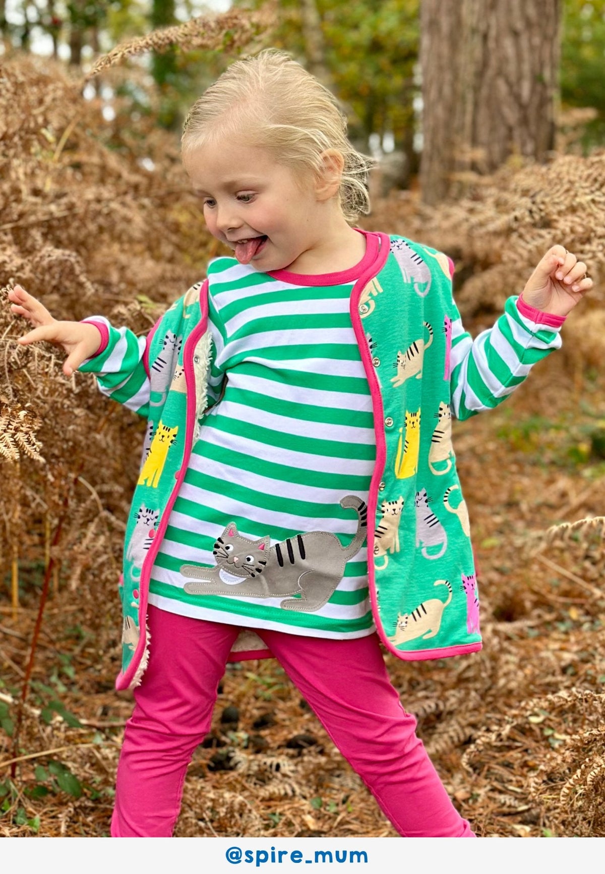 Toby Tiger Organic Green Kitten Applique Long-Sleeved T-Shirt