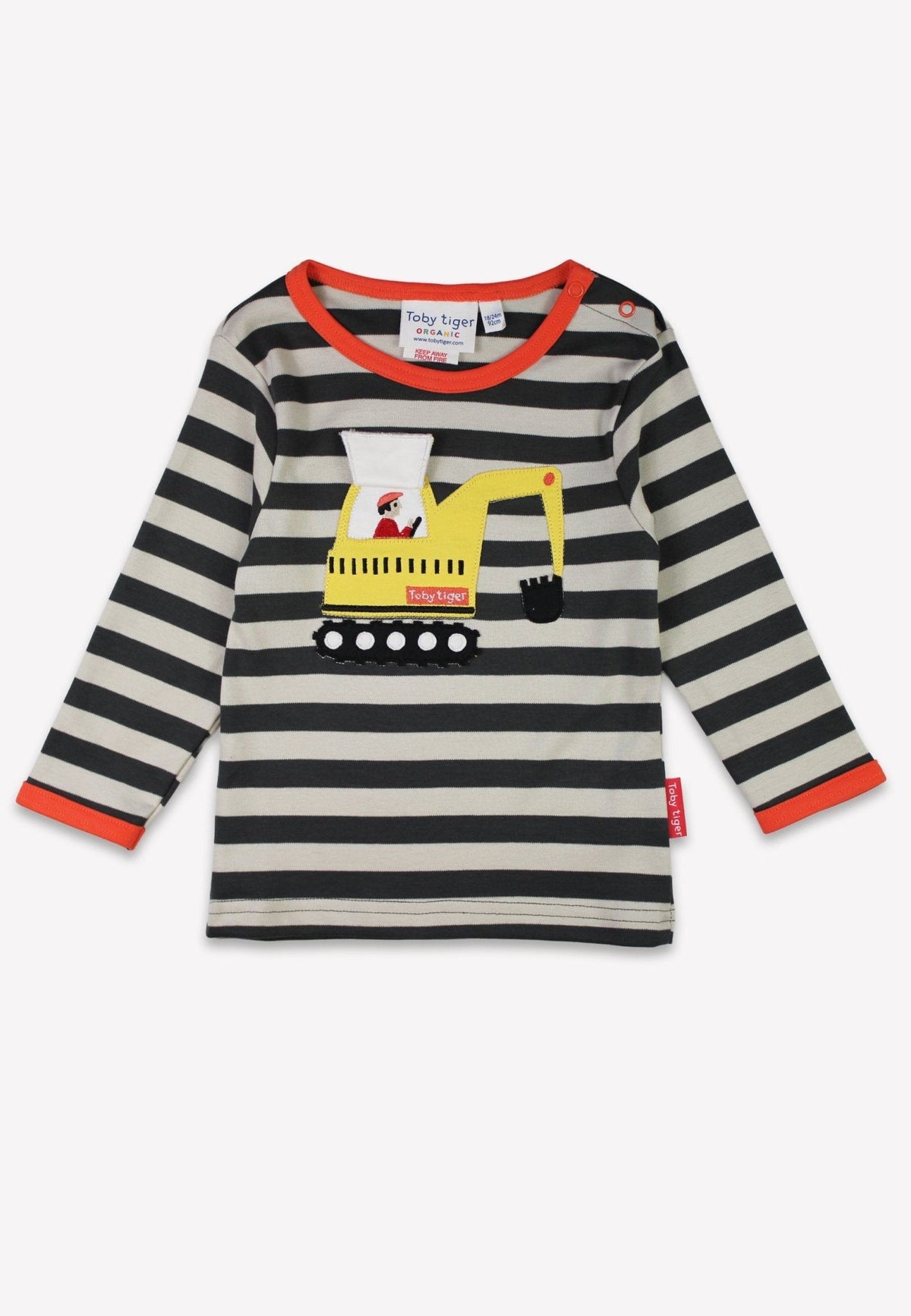 Toby Tiger Organic Grey Digger Applique Long-Sleeved T-shirt