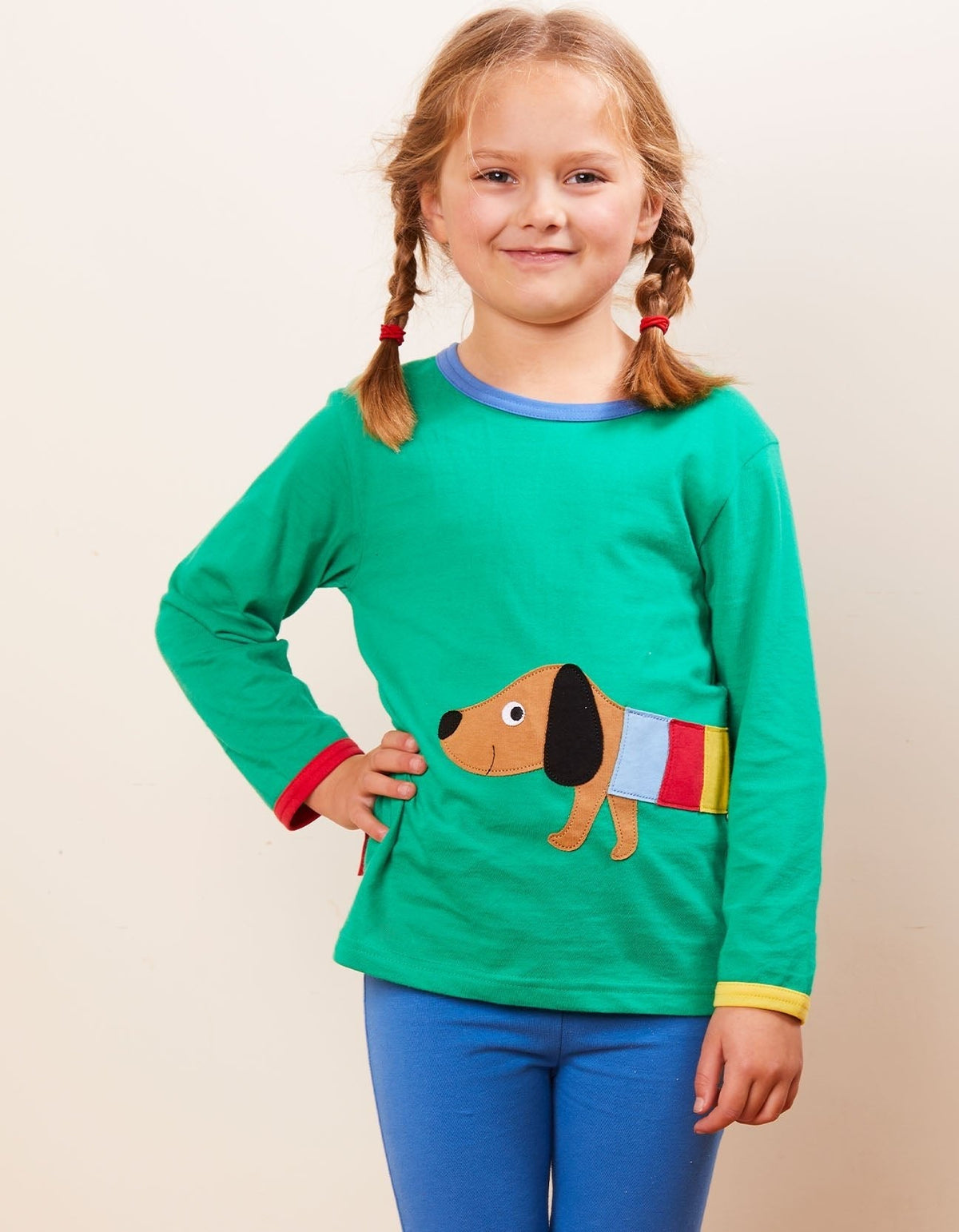 Toby Tiger Organic Multi Sausage Dog Applique Long-Sleeved T-Shirt