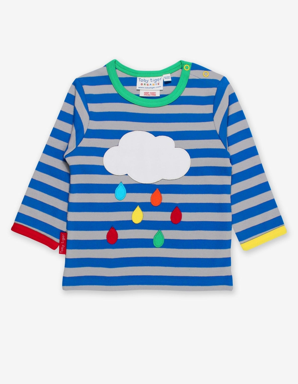 Toby Tiger Organic Rainbow Raindrop Cloud Applique Long-Sleeved T-Shirt