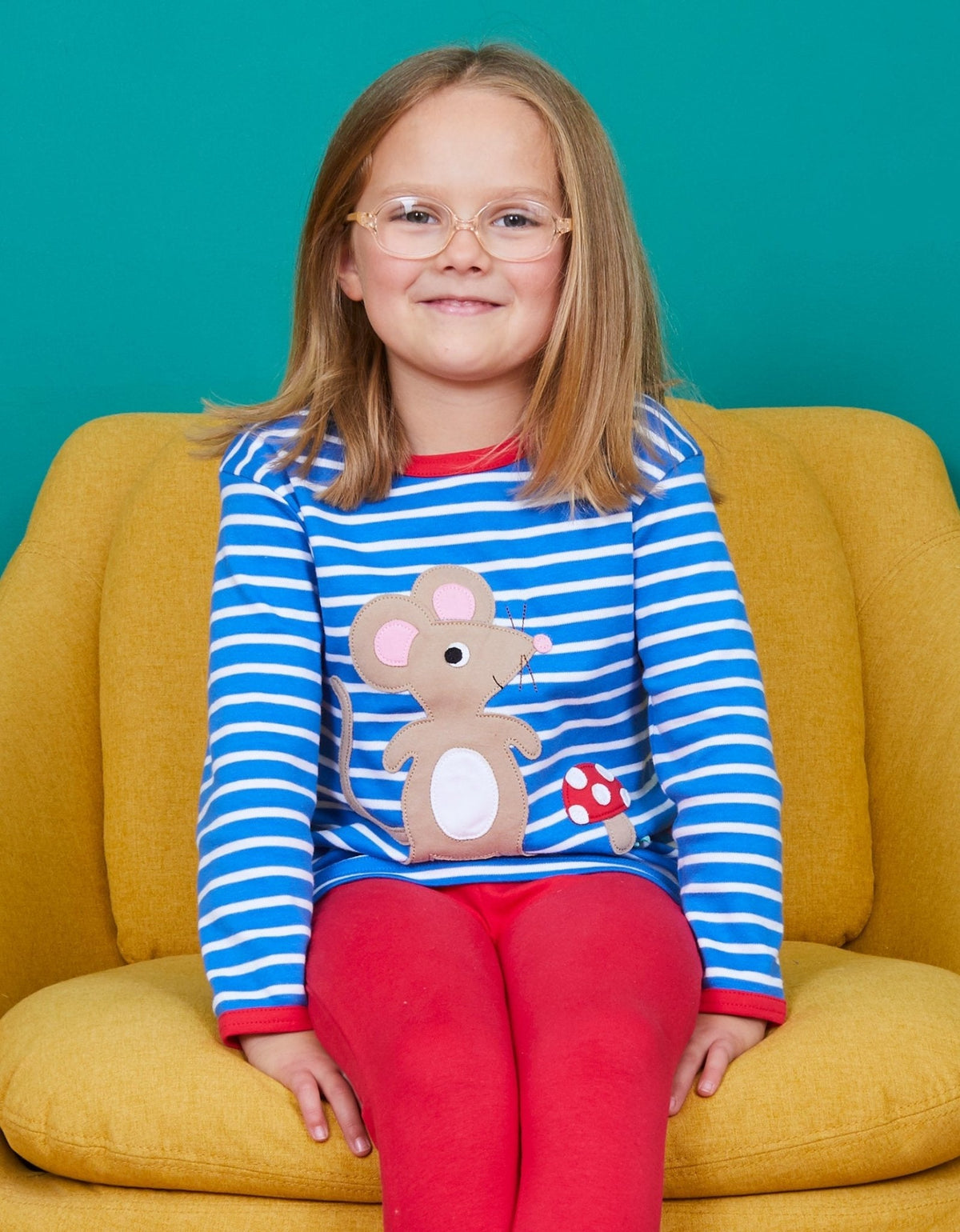 Toby Tiger Organic Mouse and Mushroom Applique Long-Sleeved T-Shirt