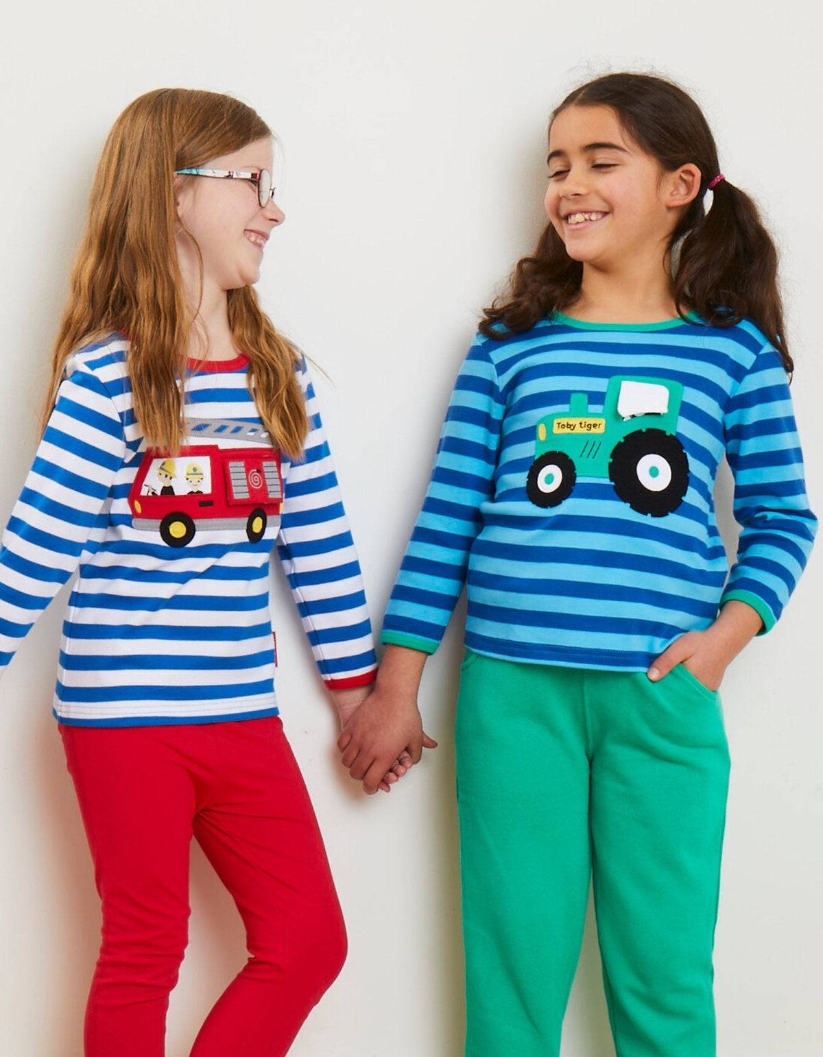 Toby Tiger Organic Fire Engine Applique Long-Sleeved T-Shirt