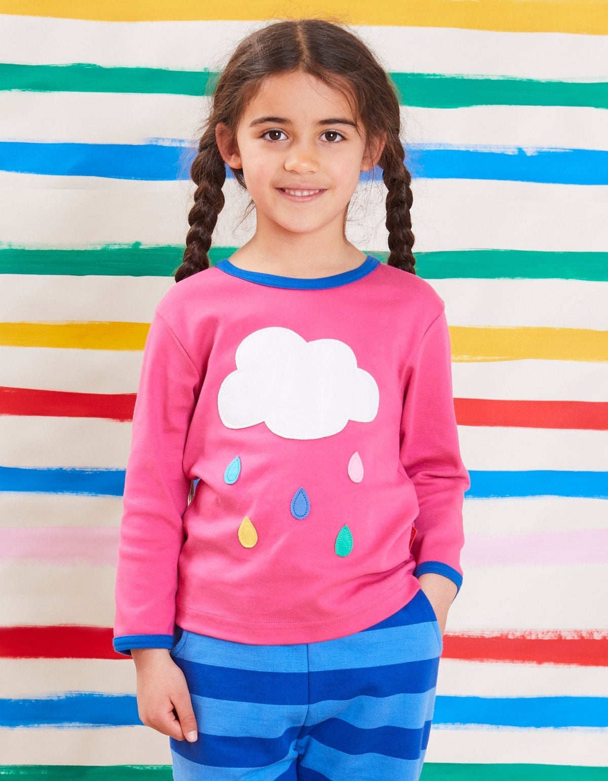 Toby Tiger Organic Pink Cloud Applique Long-Sleeved T-Shirt