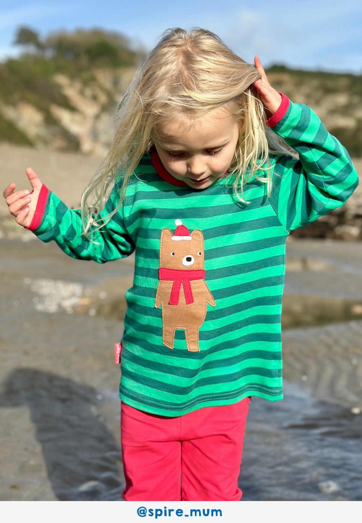 Toby Tiger Organic Christmas Bear Applique Long-Sleeved T-Shirt