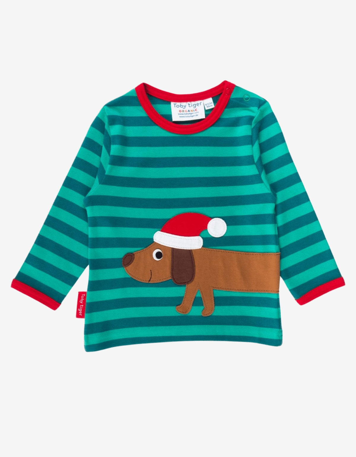 Toby Tiger Organic Christmas Dog Applique Long-Sleeved T-Shirt