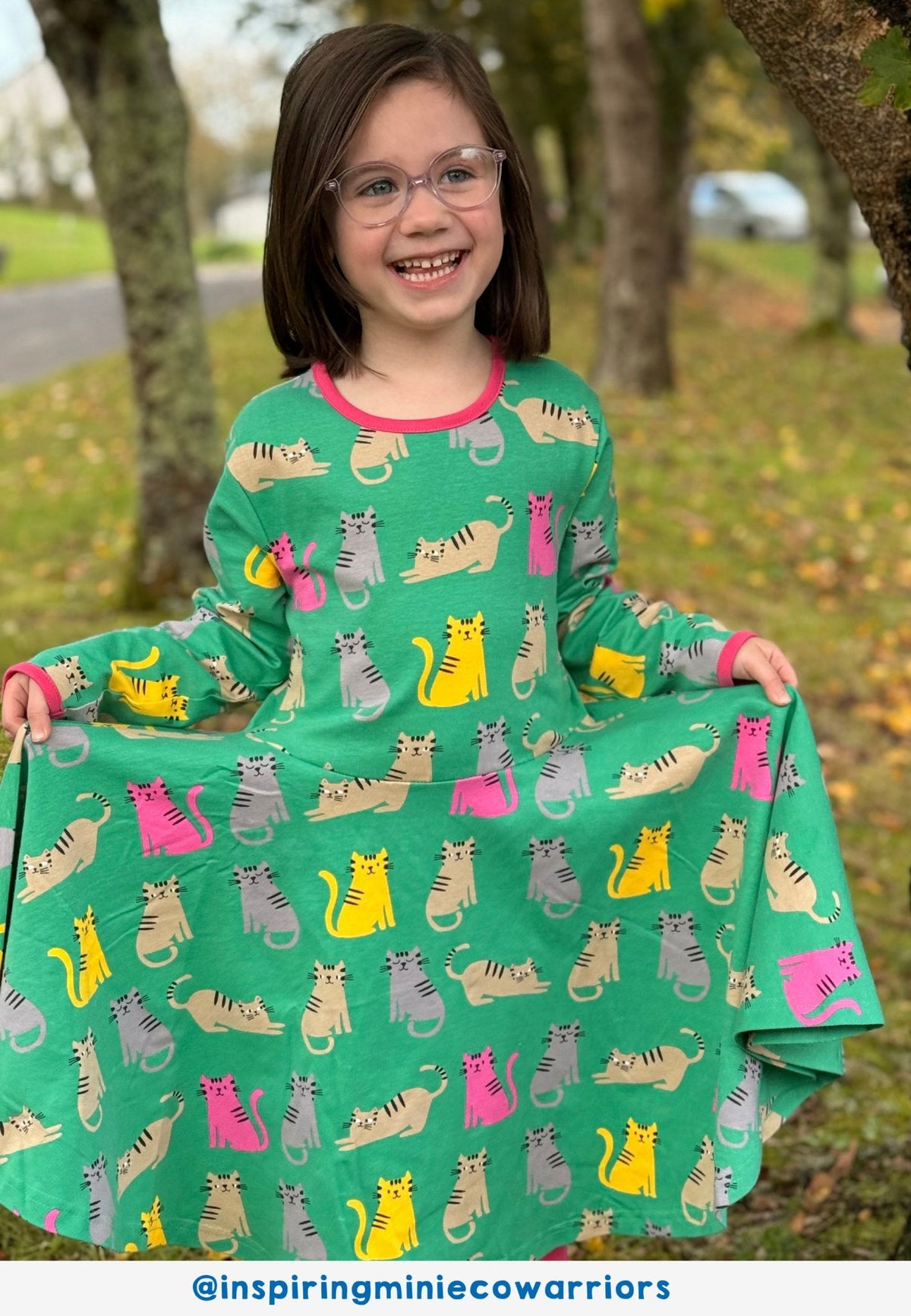 Toby Tiger Organic Kitten Print Skater Dress