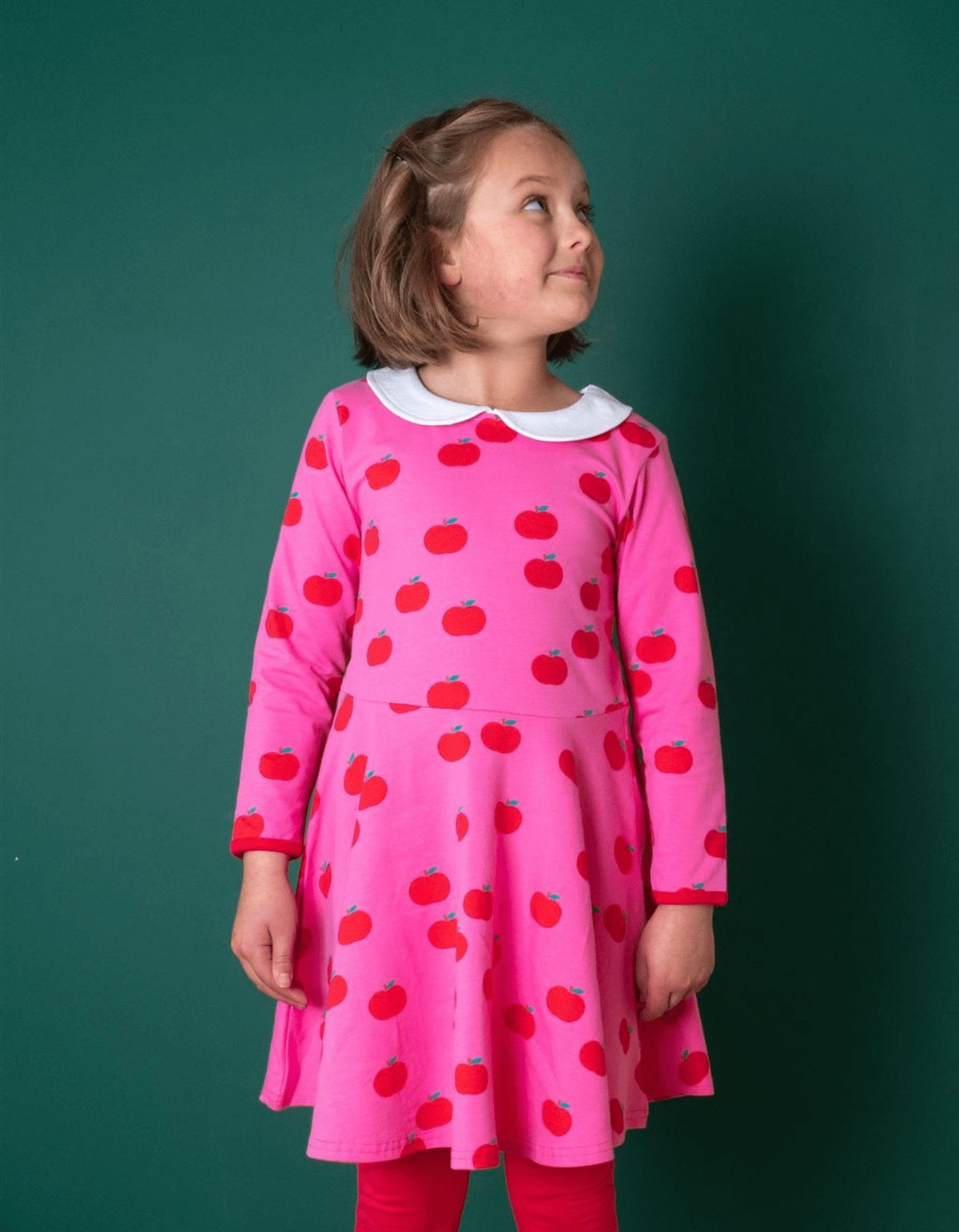 Toby Tiger Organic Apple Print Long-Sleeved Skater Dress