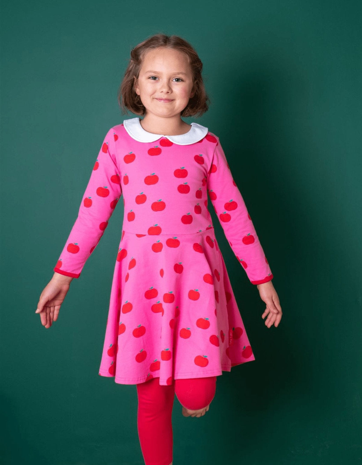 Toby Tiger Organic Apple Print Long-Sleeved Skater Dress
