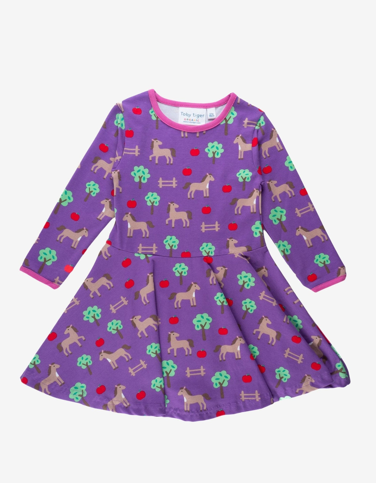 Toby Tiger Organic Horse Print Long-Sleeved Skater Dress