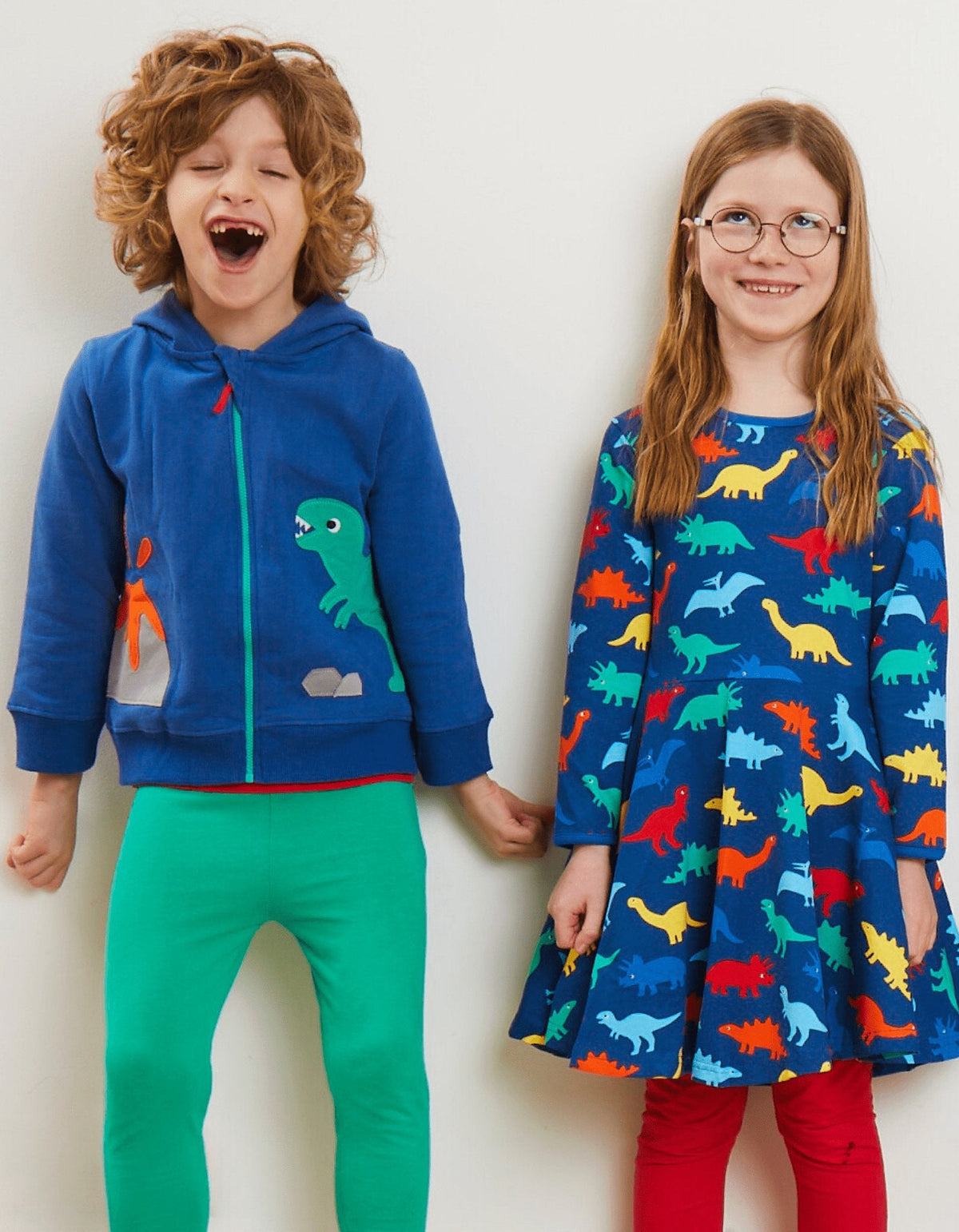 Toby Tiger Organic Rainbow Dinosaur Print Skater Dress