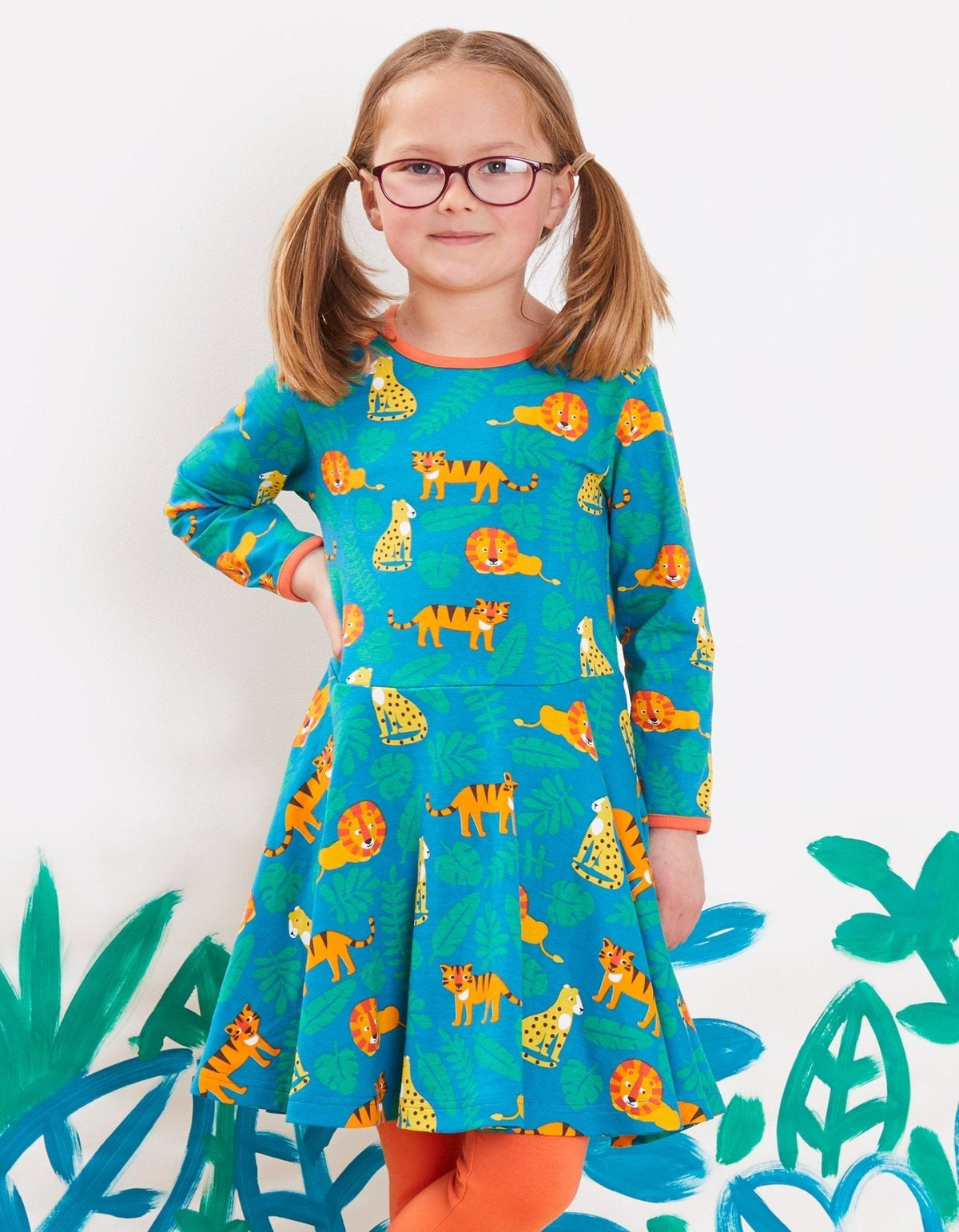 Toby Tiger Organic Wild Cats Print Skater Dress