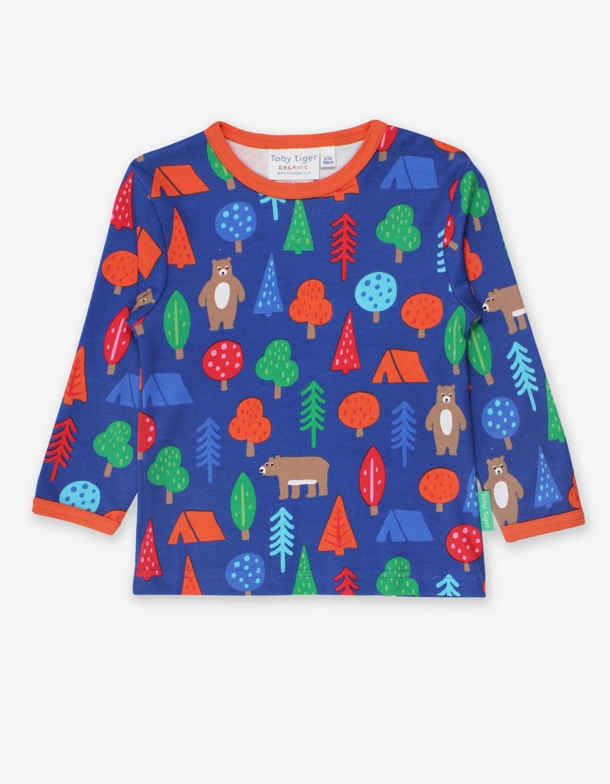 Toby Tiger Organic Camping Bear Print Long-Sleeved T-Shirt