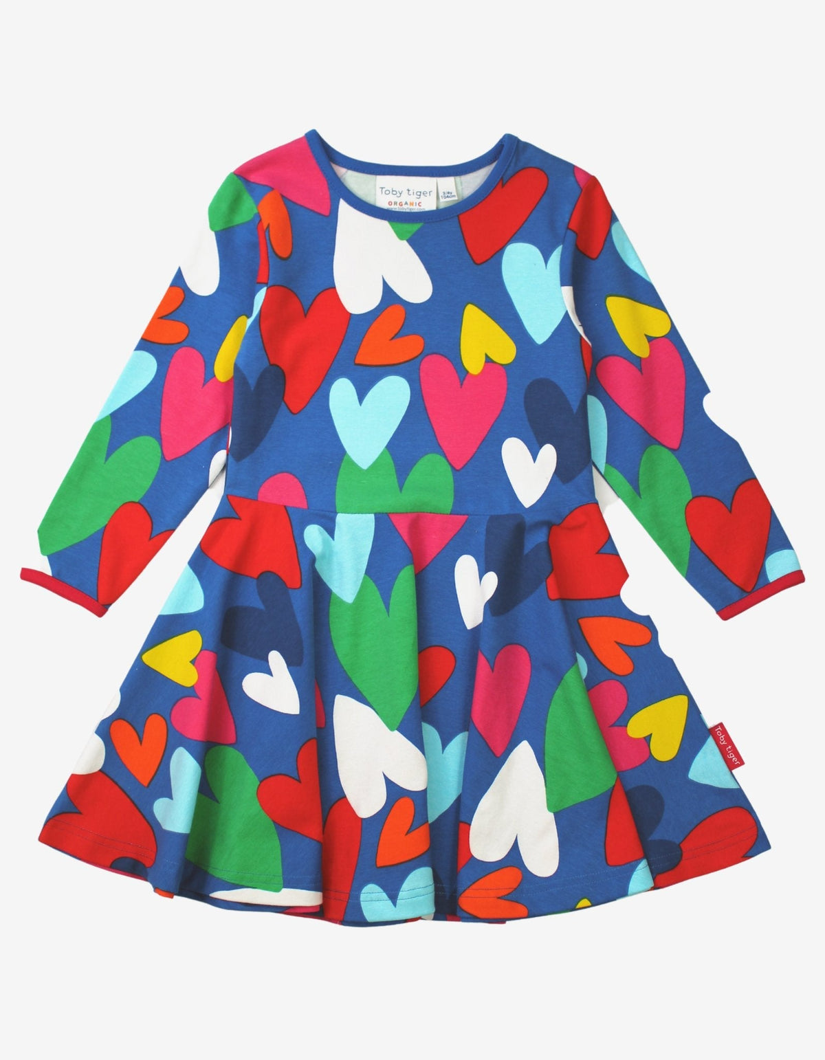 Toby Tiger Organic Heart Print Long-Sleeved Skater Dress