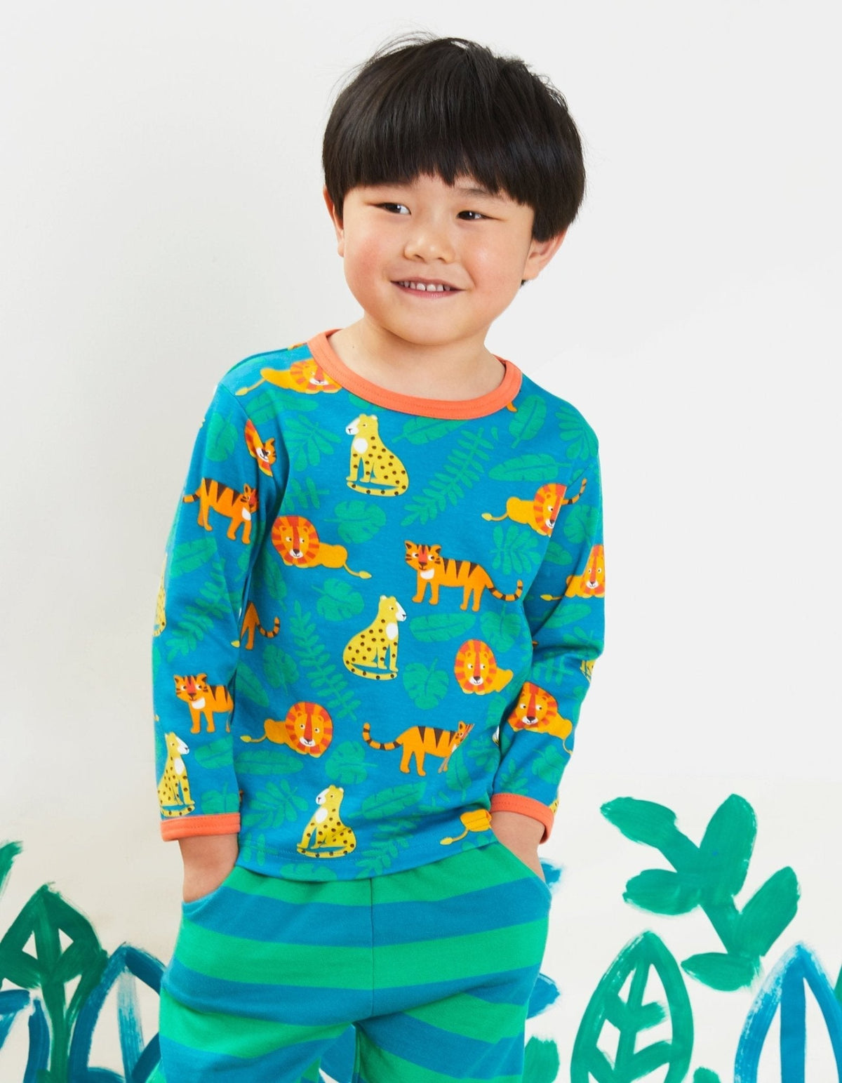 Toby Tiger Organic Wild Cats Print Long-Sleeved T-Shirt